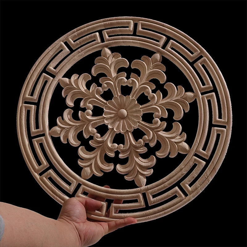 Wood Figurines Wood Frame Wood Applique Onlay Wood Decal Classical Exquisite Antique Floral Leaves Wooden Home Decoration Walls
