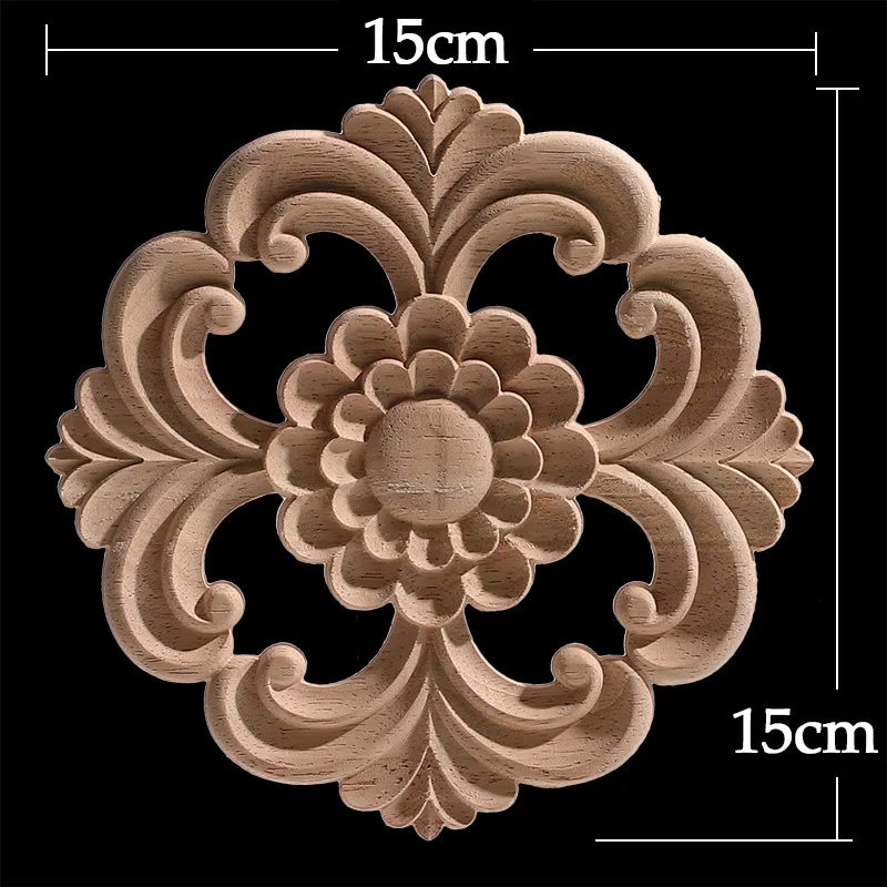 Wood Figurines Wood Frame Wood Applique Onlay Wood Decal Classical Exquisite Antique Floral Leaves Wooden Home Decoration Walls