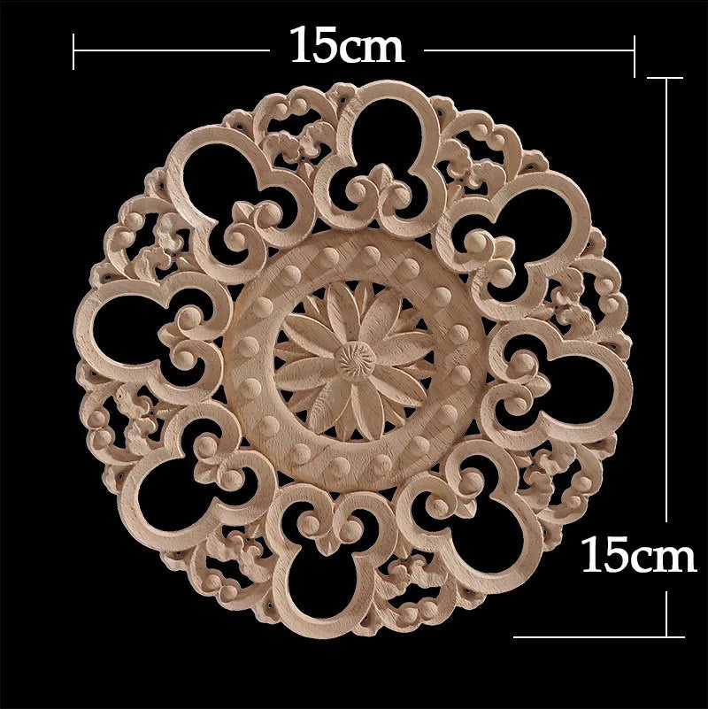Wood Figurines Wood Frame Wood Applique Onlay Wood Decal Classical Exquisite Antique Floral Leaves Wooden Home Decoration Walls