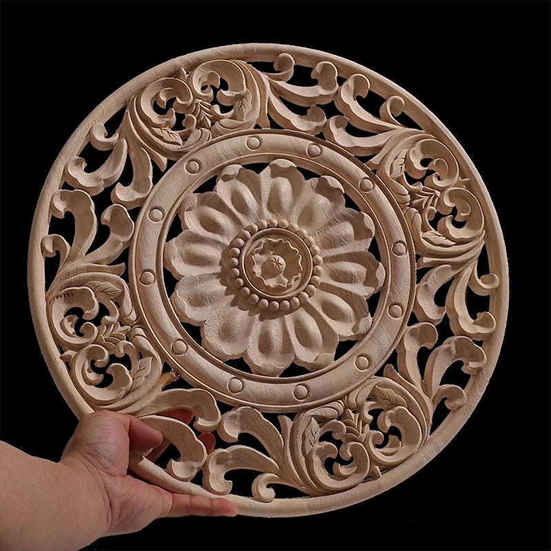 Wood Figurines Wood Frame Wood Applique Onlay Wood Decal Classical Exquisite Antique Floral Leaves Wooden Home Decoration Walls