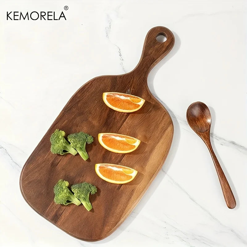 Wooden Cutting Board with Handle, Food-Safe for Meat Fish Cheese Fruits Pizza, for Home Restaurant Use, Elegant Kitchenware