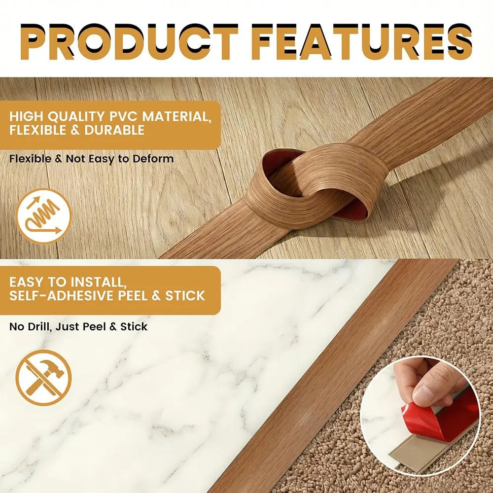 Wood Like Self Adhesive Floor Transition Strip PVC Material Insect Proof Door Seal Windproof Flexible Doorway Threshold