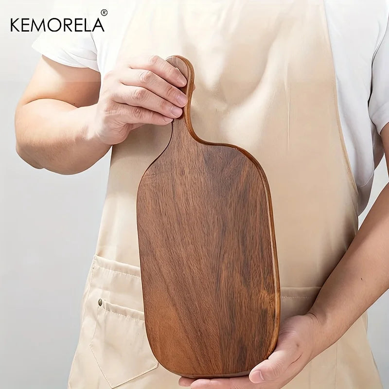 Wooden Cutting Board with Handle, Food-Safe for Meat Fish Cheese Fruits Pizza, for Home Restaurant Use, Elegant Kitchenware